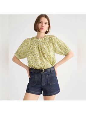The J.Crew High-Neck Puff-Sleeve Top in Liberty® Eliza's Yellow Fabric